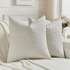 FUTEI Natural White Wood Chenille Decorative Throw Pillow Covers 18x18 Inch Set of 2,Soft Cozy Faux Linen Textured Cushion Case,Farmhouse Home Decor for Couch Living Room
