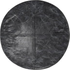 SIMPLIHOME Connor Boho Round Pouf in Distressed Black Genuine Leather for the Living Room, Bedroom and Kids Room