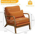 Mid-Century Accent Chair Set of 2,Linen Fabric Lounge Chair with Wide Armrest,Linen Fabric Armchair withLumbar Pillow & Solid Wood Frame for Living Room, Bedroom, Balcony(Orange)