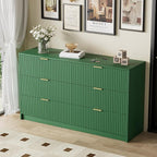 Green Dresser for Bedroom, Modern Dresser with 6 Drawers and Smooth Slides, Wide Chest of Drawers with Golden Handles for Bedroom, Living Room, Closet, 15.7" D x 55.1" W x 31.4" H