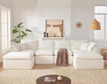 143" Cloud Sectional Couch, Boneless couches for Living Room，U Shaped Couch with Convertible Ottoman, Modular Sectional Sofa with Deep Seat, Comfy Soft Cushions, No Assembly, Beige