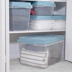 Hefty HI-RISE 32 Qt Stackable Storage Bins with Lids – 6 Pack Clear Plastic Under Bed Storage Containers, Shoe Organizer Boxes with XL Lid-Locking Latches, Comfort-Grip Handles, Durable Double Rim