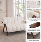 Mid Century Modern Accent Chair Loveseat Sofa with Solid Wood Frame, Boucle Upholstered Living Room Chairs with Thick Cushion, Comfy Tufted Arm Chair for Bedroom, Ivory
