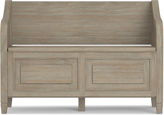SIMPLIHOME Connaught SOLID WOOD 42 inch Wide Traditional Entryway Storage Bench in Distressed Grey for the Living Room, Entryway and Family Room