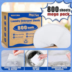 800 Loads Mega Pack Laundry Detergent Sheets, Eco-friendly Laundry Sheets, Powerful Cleaning, Suitable for Homes, Dorms, and Apartments- [Fragrance-Free]