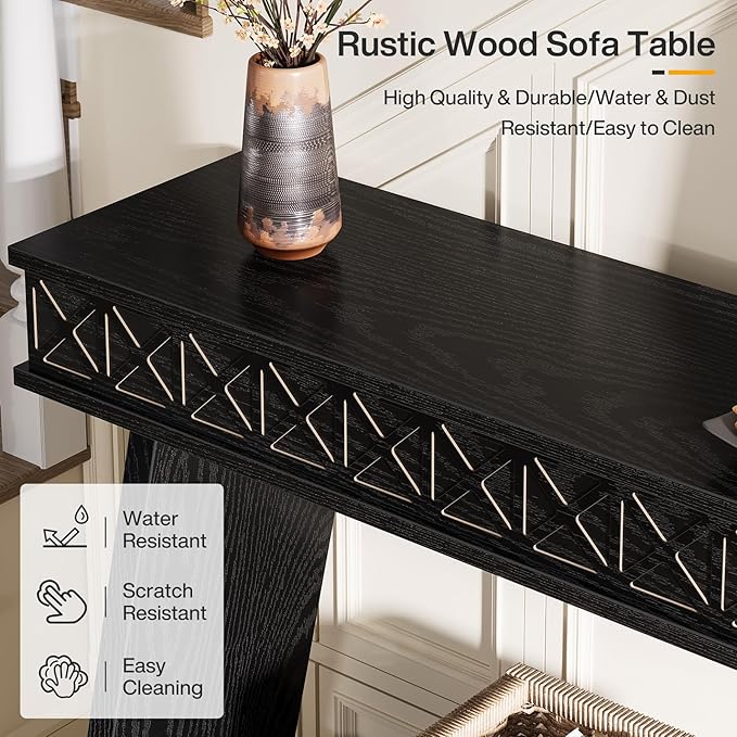 Tribesigns Modern Console Table, 71-Inch Extra Long Entryway Table with Storage, 2-Tier Narrow Sofa Table Behind Couch, Farmhouse Wooden Accent Table for Living Room, Hallway, Foyer, Black