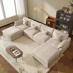 JACH U-Shaped Sectional Couches for Living Room, Cloud Sectional Couch with Deep Seat, 155.9" Modular Sofa with Chaise, Covers Removeable & Washable, Sofas Furniture for Living Room, Khaki