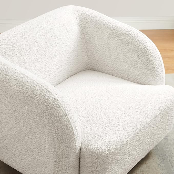 VANOMi Oversized Living Room Chair, Modern Comfy Accent Barrel Chairs, Single Sofa Chair with Wood Legs, Upholstered Armchair for Bedroom, Office, Waiting Room (White)