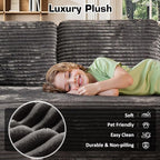 133.1'' Boneless Sectional Couches for Living Room, Oversized Cloud Couch with Chaise & Ottoman, Modular Sofa Sets Deep Seat Plush Corduroy, No Assembly Required,Plush Corduroy,Gray