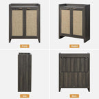 SICOTAS Shoe Storage Cabinet Set of 3, Large Capacity Rattan Shoe Cabinet for Entryway, 6-Tier 41" Tall Shoe Cabinet, Farmhouse Wooden Storage Cabinet for Living Room Hallway, Black Oak