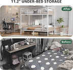 Metal Bunk Bed Twin Over Twin, Industrial Bunkbeds Heavy Duty Bed with Safety Guard Rails and Space-Saving Design, Steel Bed for School, Bedroom (White)