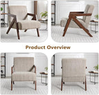 Bonzy Home Mid-Century Modern Accent Chair Set of 2 with Wood Frame, Upholstered Armchair for Bedroom & Living Room, Linen Fabric Cushion, Z-Shaped Armrest Design, Sturdy Lounge Chair,Brown