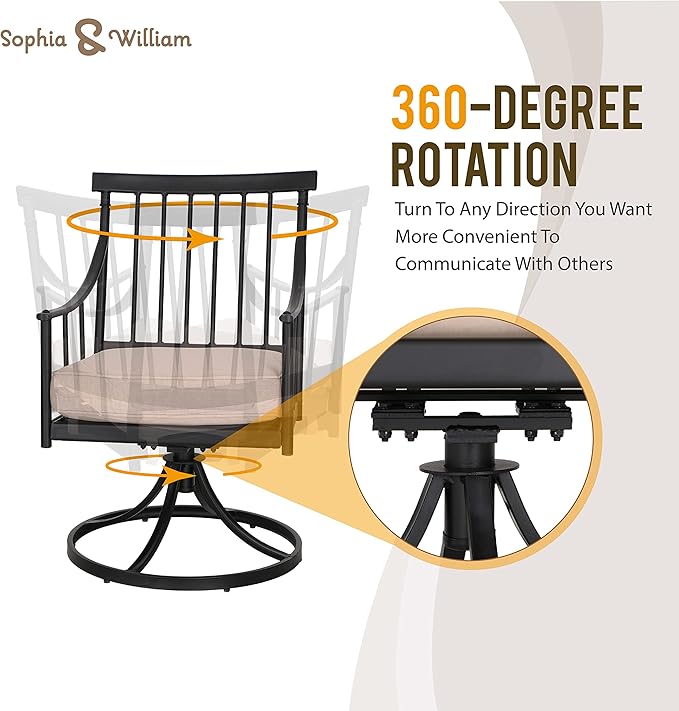 Sophia & William Swivel Patio Chairs Set of 8, Metal Rocker Patio Outdoor Dining Chairs Set with Seat Cushions, Wrought Iron Patio Bistro Furniture Chairs with Armrest for Garden, Yard, 8 Pack