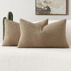 FUTEI Pack of 2 Khaki Decorative Throw Pillow Covers 12x20 Inch Soft Cozy Solid Boucle Textured Lumbar Pillow Cases,Modern Home Decor for Couch Bed Living Room