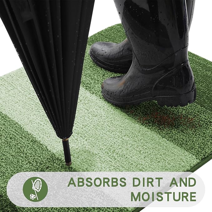 Kitinjoy Indoor Outdoor Door Mat, 36x24 Non-Slip Absorbent Dirt Trapper, Low-Profile Washable Inside Entrance Front Floor Mat, Sturdy Soft Entry Doormats for Entryway, Green