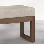 SIMPLIHOME Milltown Footstool - 27 inch Wide Upholstered Solid Wood Rectangular Small Ottoman Bench in Beige Cream, Contemporary Footrest for Entryway or Bedroom with Cushioned Seat & Compact Design