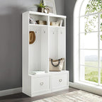 Crosley Furniture Harper 2-Piece Hall Tree Entryway Set with Storage Bench and Coat Rack Hooks for Hanging, White