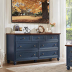 7 Drawers Dresser for Bedroom, Farmhouse 54" Wide Wood Dressers Chest of Drawers, Vintage Design TV Stand, Rustic Storage Dresser Organizer with Metal Handle Closet for Living Room, Hallway