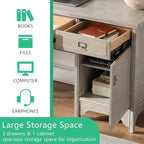 Chogori 47" Solid Wood Executive Desk, Farmhouse Office Computer Desk with 2 Drawers & Storage Cabinet, Wooden Writing Table for Home Office Study Bedroom,Gray