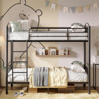 Alohappy Bunk Beds Frame Twin Over Twin, Convertible Into 2 Individual Metal, Removable Ladder & Safety Guard Rail (Black)