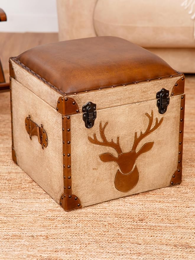 Handmade Eco-Friendly Solid Handmade Buffalo Leather Brown Square Pouf (20"x20"x21") BBH Homes