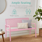 Best Choice Products Outdoor Bench 2-Person Metal Steel Benches Furniture for Garden, Patio, Porch, Entryway w/Geometric Backrest, 790lb Capacity - Pink