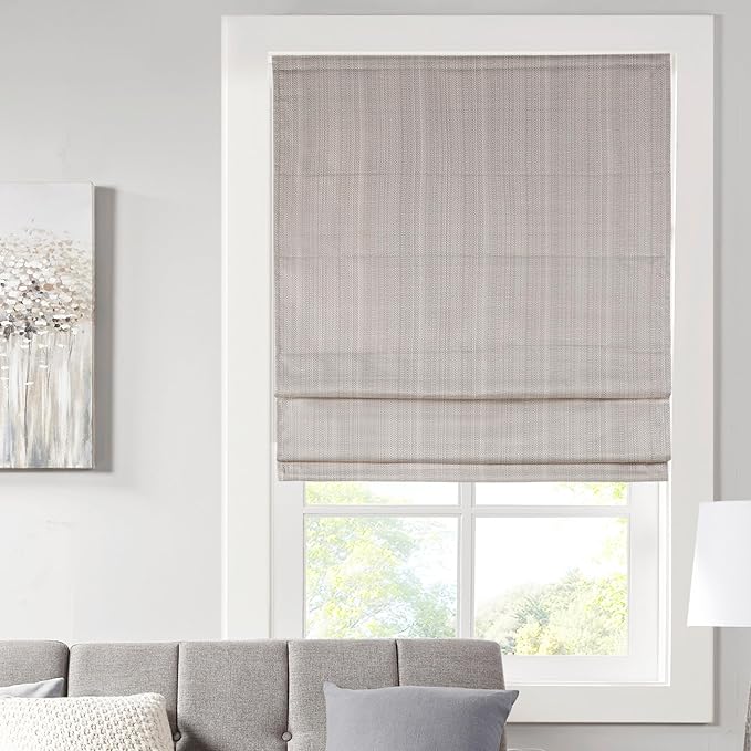 Madison Park Galen Cordless Roman Shade, 33"W x 64"H, Sheen Taupe – Room Darkening, Thermal Insulated, Energy Efficient Window Blind with Subtle Sheen Basketweave Fabric for Privacy