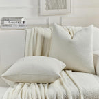 FUTEI Cream Chenille Decorative Throw Pillow Covers 16x16 Inch Set of 2,Soft Cozy Faux Linen Textured Cushion Case,Farmhouse Home Decor for Couch Living Room