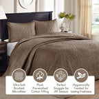 Madison Park Quebec Reversible Damask Design, Double Sided Quilting All Season, Lightweight Coverlet Bedspread Bedding Set, Matching-Shams, King(120"x118"), Mocha