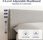 Allewie Full Size Bed Frame with Adjustable Headboard, Upholstered Platform Bed with Wood Slats, Heavy Duty Mattress Foundation, No Box Spring Needed, Noise-Free, Easy Assembly, Light Grey
