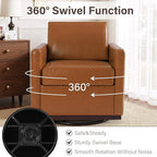 UIXE Faux Leather Swivel Accent Chairs Set of 2, Upholstered Armchair Comfy Club Chair for Living Room, Mid Century Modern Arm Chair Single Sofa Nook Bedroom Side Reading Seat - Light Brown