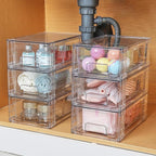 Vtopmart 4 Pack Stackable Storage Drawers,Clear Acrylic Drawer Organizers with Handles, Easily Assemble for Fridge, Bathroom,Kitchen Undersink,Cabinet,Pantry Organization and Storage