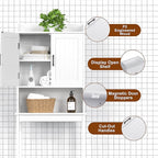 Over-The-Toilet Storage Shelf with Doors, Bathroom Freestanding Space Saver Organizer with Adjustable Shelf, White