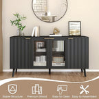 JASIWAY Modern Buffet Cabinet with Storage 55" Fluted Sideboard with 4 Doors Acrylic and Adjustable Shelves Wooden Coffee Bar Cabinet Storage Credenza for Living Room, Dining Room, Kitchen, Black