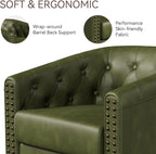 Swivel Barrel Accent Chair,Round Nailhead Faux Leather Living Room Arm Chairs,Modern Upholstered Comfty Reading Nook Chairs for Bedroom,Small Club Armchair,Single Sofa Side Chair,Olive Green