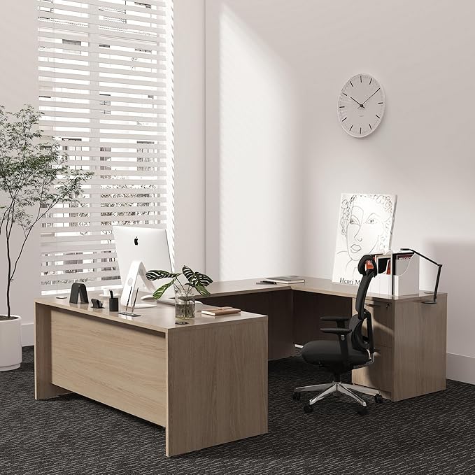 100.4" U-Shaped Executive Computer Desk with Lockable File Cabinets, Large Home Office or Business Workstation with Drawers, Cable Management (Lime)