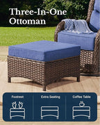 HILLGA Luxury Patio Furniture Set with 6-inch Thick Cushion, Outdoor Sectional Sofa and High Back Swivel Rocker Patio Chairs, 7PCS Wicker Conversation Set for Deck Yard and Pool, Blue (V2)