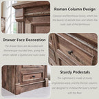 26" Tall Nightstand with Charging Station, Farmhouse 23.6" Wide Large End Table w/Roman Column, Wood Rustic Side Table w/Metal Handle, 3 Drawers Dresser for Bedroom, Living Room, Light Brown