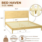 Acacia Haven King Size Bed Frame and Headboard, King Size Platform Bed Frame Scandinavian Wood Bed Compatible with All Mattress Types, No Box Spring Needed, 800lbs Wood Slats Support, Oak