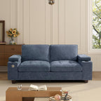 74" Loveseat Couch for Living Room,Modern Chenille Upholstered Sofa with Adjustable Storage Armrest,Cup Holders,USB & Type-C Ports, Solid Wood 2-Seater Loveseat Sofa for Apartment(Blue)