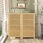 Modern 8-Drawer Solid Wood Dresser with Fluted Front & Gold Handles, Multifunctional Tall Storage Chest, for Hallway, Entryway, Natural X2