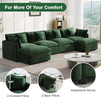 Modular Sectional Sofa, 146.5 Inch U-Shaped Cloud Sofa with Deep Seat Chenille Sofa with Cushions, Four Seater Sectional Sofa for Living Room Apartment,Evergreen