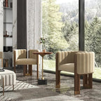 Velvet Fluted Accent Chair for Living Room with Wood Frame, High Resilience Foam, Elegant Modern Armchair (Camel)