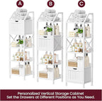 Bathroom Floor Cabinet, 5-Tier Bathroom Storage Organizer Rack with Drawer, Multifunctional Corner Unit, 47.24 Inches in Height, White