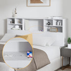 King Size Headboard for Bedroom, Stylish Bookcase Headboard with Built-in Charging Station & 2 LED Lights, Engineered Wood Headboards, Noise-Free HeadBoard King Size with Storage, White