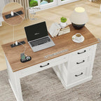 Vabches Farmhouse 47" Executive Desk, Computer Desk with Drawers and File Drawer, Workstation Computer Desk with Charging Station for Home Office,Study,Unique White.