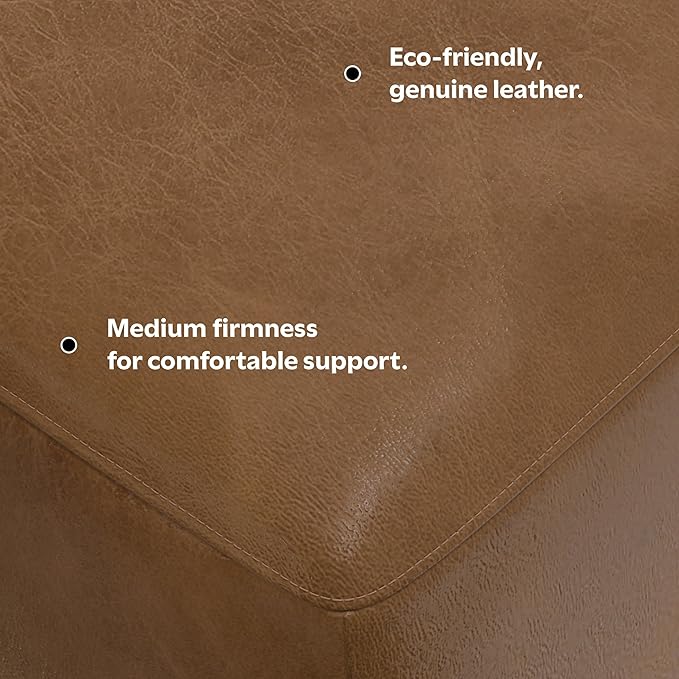 SIMPLIHOME Rex Ottoman in Full-Grain Genuine Leather, Caramel Brown, 34-inches Wide, Modern-Style Table Ottoman or Footrest, Assembled, for Living Room and Family Room
