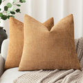 Foindtower Set of 2 Soft Textured Chenille Throw Decorative Pillow Covers Square Accent Solid Cushion Cover Neutral Farmhouse Pillow Case for Couch Sofa Bedroom Living Room 24x24 Inch,Golden Brown