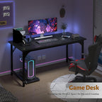 AZN Computer Desk, 55in Computer Desk, Gaming Office Desk w/Carbon Fiber Tabletop, Gaming Office Desk w/Sturdy Metal Frame, Home Office Desks w/Large Legroom for Game Work Study Writing, Black