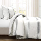 Lush Decor Farmhouse Stripe Reversible Cotton Comforter Set , 2 Piece Set, Twin XL, Dark Gray - Twin Bedding Set - Dorm Decor - Striped Comforter For Kids Or Teens - Modern Farmhouse Bedroom Decor